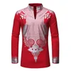 Ethnic Clothing Shirts Men African Clothes Africa Dashiki Print Suit Long Sleeve Rich Bazin Fabric V-neck Cotton Casual Tops Lace Fashion Ro