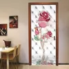 PVC selbstklebende wasserdichte Tür Aufkleber 3D rosa Rose Blumen weiche Rolle Schmuck Wandbild Tapete Wohnzimmer Home Poster Aufkleber 210317