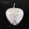 Wojiaer zilveren boom van leven draad wrap water kralen hanger natuurlijke gouden zand roze quartz edelsteen hart sieraden BN362