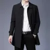 Abrigo de primavera para hombre Llegada de los hombres de negocios Casual Negro Caqui Chaqueta larga de calidad superior Trench sólido de un solo pecho 211011