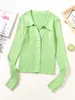 knitted cropped cardigans women long sleeve green short button casual pink ribbed streetwear tops 210427