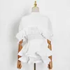 Casual Blanc Patchwork À Volants Chemises Pour Femmes O Cou À Manches Courtes Tunique Blouses Femme D'été De Mode Vêtements 210524