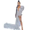 2021 Elegant Aftonklänning Sexig En Shoulder High Side Split Lång Formell En Linje Kvinnor Prom Party Gowns Custom Made Ruffle Vestidos De Fiesta Celebrity Dresses