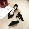 Dress Shoes Spring Korean Women's Bow-knot High Heels Pointed Thick With Suede Single Cross Straps Roman 1595