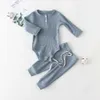 2 pezzi neonato ragazza ragazzo vestiti imposta bambino pigiama a costine cotone manica lunga pagliaccetti + pantaloni primavera abbigliamento infantile abiti G1023