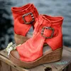 Flat Bottom summer Ankle boots Women's wedge sandals belt Buckle Roman shoes Women Open Toe