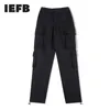 IEFB Multi Pocket Men's Hip Hop Streetwear Fashion Drawstring Leggings Casual Pants Trend Elastic Waist Black Trousers 9Y7476 210524