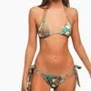 Women Sexy Snake Printed Bikini Summer Vacation Outdoors Swimwear Bandage Backless Beach Swimsuit with Metal Accessories