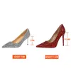 Kledingschoenen vrouwen 7,5 cm dunne hoge hakpompen bruids 2021 bling sprankelende hakken dame feest mode glitter bruiloft plus maat