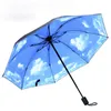 Mavi gökyüzü beyaz bulutlar boyama içinde şemsiye erkekler ve kadınlar çiçek güneş anti-uv şemsiye bayanlar şemsiye katlanır paraguas hediyeler 210320