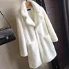 Kobiety Norek Faux Fur Coat Solid Female Turn Down Collar Winter Fake Futro Lady Płaszcz Casual Gruby Ciepłe Loose Long Jacket 211122