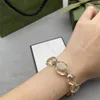 Crystal Chain Charm Metal Flower Bracelets Exquisite Design Letter Bangle Retro Smooth Gold Bracelet