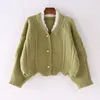Vrouwen korte herfst trui en vesten parels kralen oversized gebreide jumpers groen uitloper Top winter CTOP jacket 210430