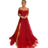 Elegant Red Corset Evening Dresses Side Split A Line Long Tulle Off The Shoulder Prom Dress 2022 Girl Party Dress Women Sweetheart Formal Occasion Gowns Full Length
