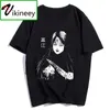 Ropa de hombre, camiseta con estampado de Junji Ito para hombre, ropa informal corta Harajuku, camiseta de Anime estético, camiseta negra de algodón 210706