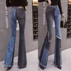Vintage patchwork flare stretch jeans damer hög midja skinny boot-cut denim byxor mujer mode byxor för kvinnor 211129