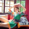 夏の女性のパジャマセットの手描きアート熱帯植物パジャマのようにシルクナイトウェアショーツホームウェア服パジャマ210830