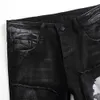 Nowy Styl Wash Ripped Jeans Męska Czaszka-Drukuj Slim Stretch Black Patch Dżinsy Casual Moda Osobowość Spodnie X0621