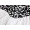 [Eam] Mulheres Branco Preto Floral Plissado Vestido Quadrado Collar Meia Manga Solta Forma Forma Primavera Outono 1DD5878 210512
