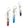 Natural Stone Crystal Hexagonal Column Dragon Pattern Alloy Keychain Women Men Car Bag Aura Keyring Reiki Heal Fashion Charm Key Holder Hanging Accessories