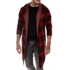 Erkek Ceketler Erkekler Sonbahar Moda Pamuk Ekose Baskı Uzun Kollu Kapşonlu Gömlek Coat Rahat Artı Boyutu