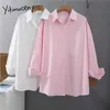 Yitimuceng Blue Blouses Plus Storlekskläder för kvinnor Oversize Office Lady Cotton Korean Fashion Button Up Shirt Långärmad 210601