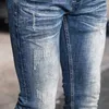 Italiensk stil mode män jeans retro blå smal passform nedsatt denim byxor hög kvalitet vintage designer rippade bomullsbyxor