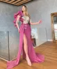 2022 Illusion Mermaid Prom Dresses Wielopięciowy Z Długim Rękawu Frezowanie Suknie wieczorowe Side Split Formal Party Dress Satin Vestido de Novia