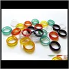 Jewelry Beautif Smooth Mti-Colored Round Solid Jade/Agate Gem Stone Band Rings Great Value! Ps0037 Drop Delivery 2021 Bovgg