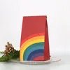 40 stks / partij Disposable verpakking papieren zak regenboog patroon vierkante bodem vetvrije catering gebakzak