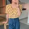 Women's Blouses & Shirts Alien Kitty Preppy Style Retro Pullovers Short Sleeves Sweet Elegant 2021 OL Korean Slim-Fit All Match Fashion Tops