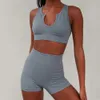 Calções de roupa de esportes com nervuras Set sem costura yoga treino roupas para mulheres ginásio fitness terno sportswear roupas ativas desgaste 210802
