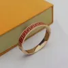 Europe America Fashion Brand Jewelry Lady Women Stainless steel Black Red Enamel Engraved Letter 18K Gold Bangle Bracelet 3 Color