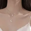 Simple Stars Double Layer Choker Shiny Zircon Moon Pendants Necklaces For Women Gift Fine Fashion Jewelry G1206