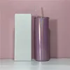 Sublimation Skinny STRAIGHT Glitter Tumblers With Straws Colorful Heat Transfer Cups Stainless Steel Water Bottles Double Insulated Drinking Mugs A12