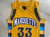 Nikivip Jimmy Butler #33 College Marquette Golden Golden Eagles Basketball Jersey Men, todos costuraram camisas de alta qualidade amarelas