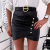 Women Ladies High Waist Pencil Skirts Summer Buttons Decor PU Leather Pleated Split Party Fashion Sexy Bodycon Black Mini Skirts 210507