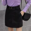 Юбки сплошные створки карманы Pu Юбка Harajuku кожа сексуальные женщины A-Line Элегантные женские пакет с высокой талией Mini Mini