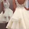 vit spets knä längd bröllopsklänningar