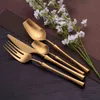 Rostfritt stål guld bestick sätter porslin dinnerware set matt kök knivar gafflar skedar uppsättning bestick silver wedding set 211112