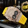 Full iced out mens watches candy rubber strap quartz movement watch all diamond case battery waterproof wristwatch unique design r3567918