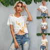 Summer Women Tshirts Bez Ramiączek Sling Tie Drukowanie Koszulka Koszulka z krótkim rękawem Damska Moda Off Ramię Crop Tops Femme 210517