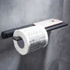 Toalettpapperhållare med hylla Black Aluminium Roll Creative Mobiltelefon Rack Wall Mount Badhandduk 210720