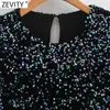 Zevenity Dames High Street O Hals Sequin Mini Jurk Femme Chic Casual Slanke Vestido Dames Streetwear Party Clothes DS4898 210603