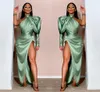 Robes de bal Sexy Mint Green Robes High Jewel Neckless Back One épaule plis Sweep Train Train Robes Robe Forme Robe Party Custom 2024