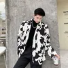 IEFB /men's wear black white cow printed small suit for men loose big size long sleeve single breasted blazers autumn 9Y3994 210524