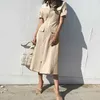 コレヒパアの女性のドレス夏の韓国のシックなフランスの気質ラペルのコントラストカラーポルカドットステッチジッパースリミングvestido 210526