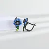 Orecchini Collana Smalto Artigianale Arte Fiore Fiordaliso Blu Anello Set Argento 925