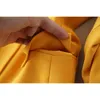 Calças femininas de alta qualidade terno outono e inverno magro jaqueta amarela casual elegante trombeta calças duas peças 210527