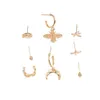 S2358 Modna biżuteria Kolczyki stadninowe Zestaw Animal Earring Dragonfly Pszczoła Księżyc Klip Mise Ear 8pcs/zestaw